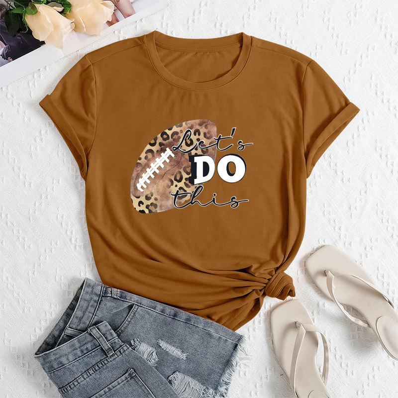 Summer Women's Fashionable Rugby Short Sleeved Casual Loose Cotton Round Neck Top