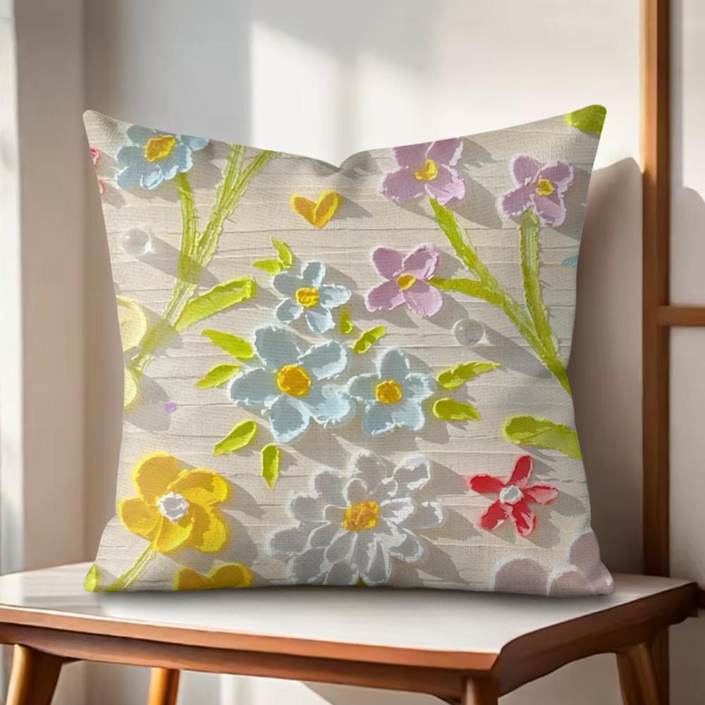 

Oil painting flowers Cushion Cover Natural Linen Organic Fabric DoubleSided Printing Couch Pillow Covers Home Decor Gift 30cmx30cm