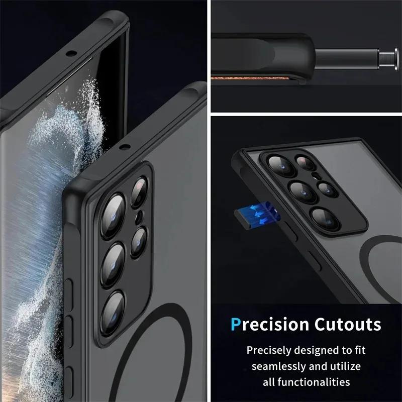 Magnetic Luxury Matte Phone Case For Samsung Galaxy S25 S24 S23 S22 Ultra Plus FE Lens Protect Wireless Charge Shockproof Cover