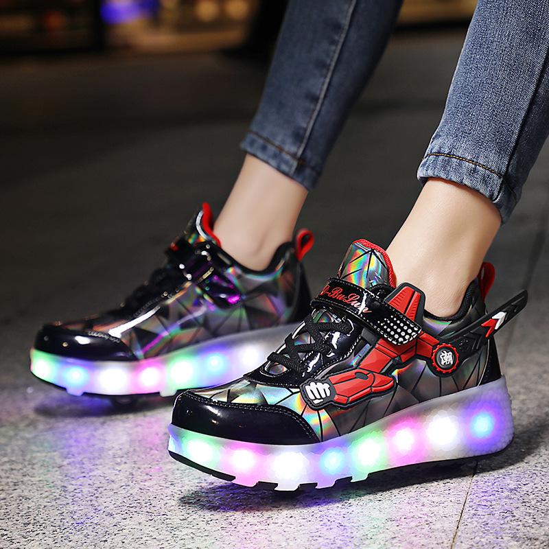 LED Light-Up Two-Wheel Roller Shoes - Colorful Outdoor Skating