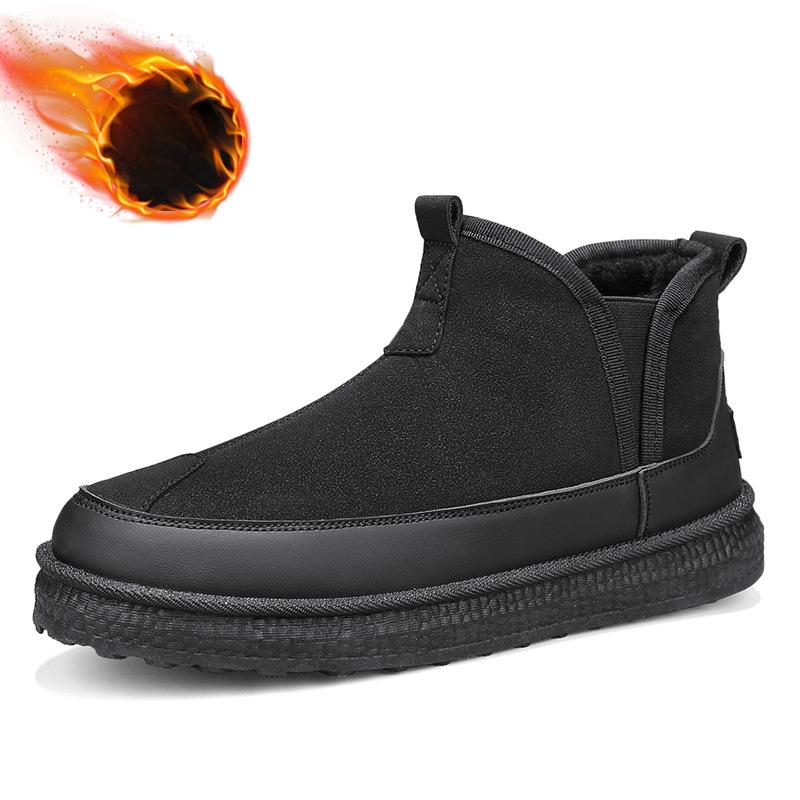Men's Winter Snow Boots Warm Faux Suede Ankle Booties With Faux Fur Lined Non-Slip Outdoor Walking High-Top Work Shoes Comfortable Short Boots for Men