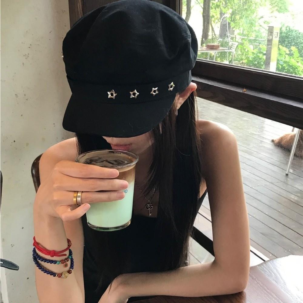 Flat Top Octagonal Cap Vintage Newsboy Hats Casual Star Hole Berets  Girls
