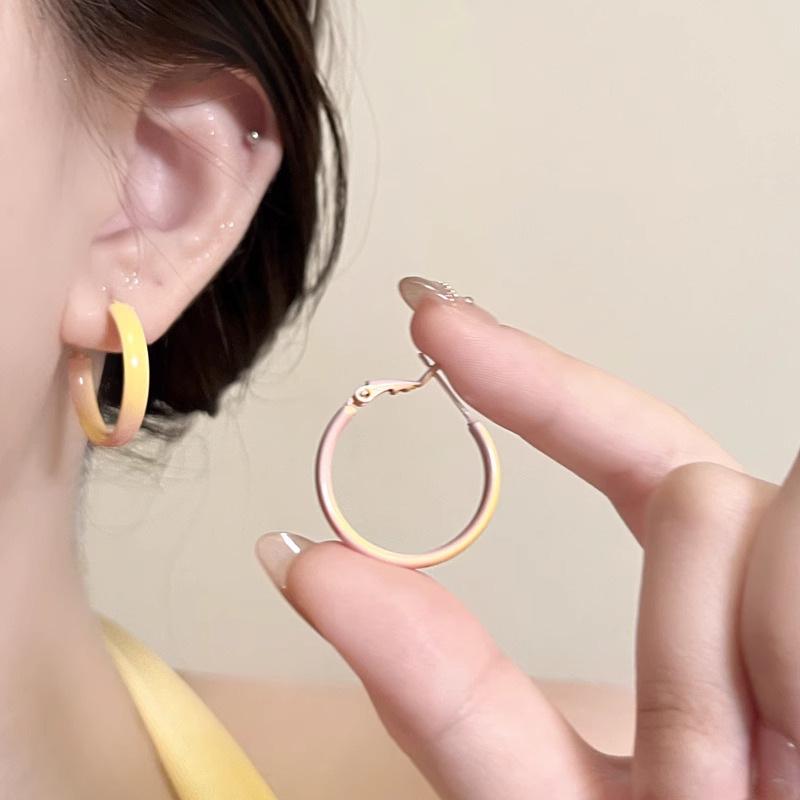 Dreamy Gradient Yellow-Pink Circle Earrings for Women - Luxurious, Bold Hoop Earrings, Trendy Fashion