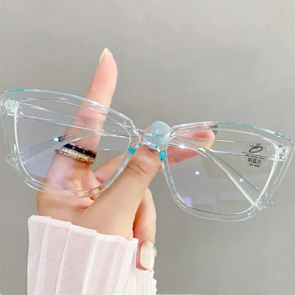 Fashion Anti-Blue Light Cat Eye Glasses Simple Frame Eyeglasses for Women and Men Ultra Light Unisex Transparent Eyewear
