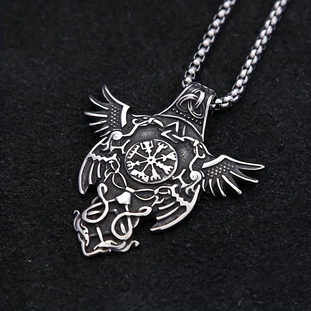 New Vintage Nordic Odin Crown Men's Pendant Necklace Fashion Viking Compass Necklace Protector Jewelry Gift
