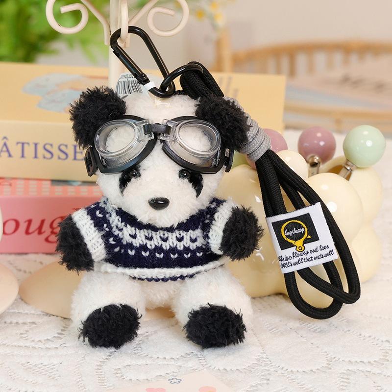 Pilot Panda Plush Keychain Student School Bag Backpack Pendant Doll Machine Pendant Delicate Bag Jewelry