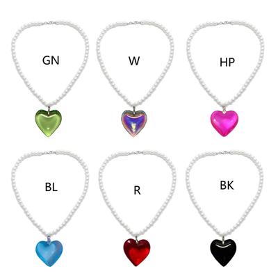 Elegant Big White Imitation Pearls Bead Necklace for Women Heart Shape Clavicle Chain Sweet Wedding Party Jewelry