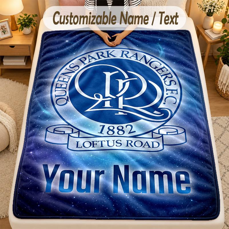 Flannel BlanketQueens Park Rangers FC Custom Name Text Personalized Soft Warm Throw Blanket Home Decor Gift