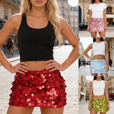 Paillettenrock für Damen Dehnbarer Bodycon-Rock Ausgehparty Funkelnde Miniröcke