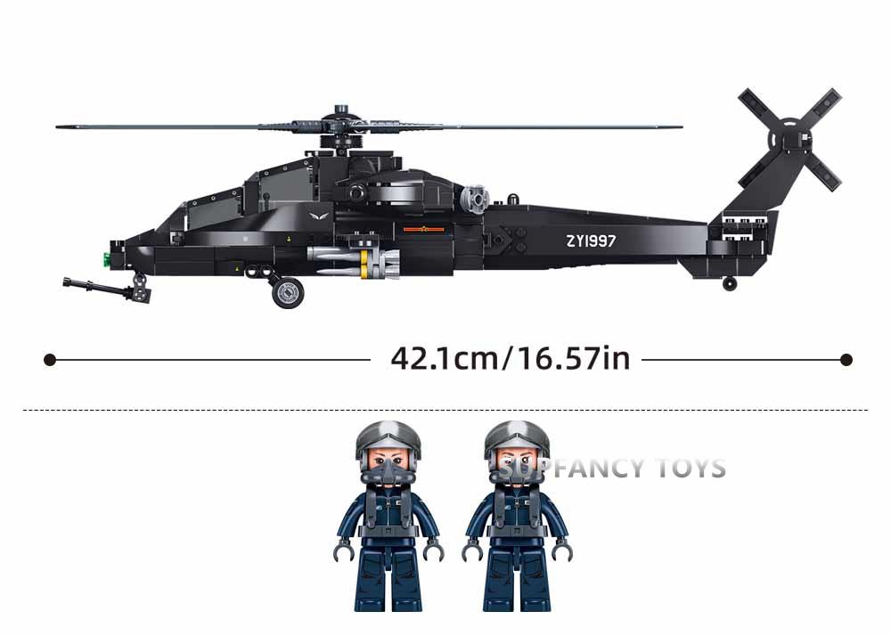 Latest 419Pcs Military Wz-10S Helicopter Gunship Bottom Air Overlord Blocks Construction Blocks Educational Toys For Kids