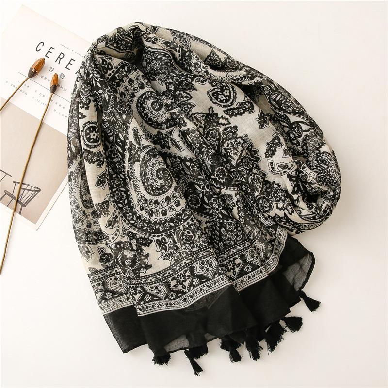 Fashion Luxury Ladies Women Paisley Scarf Female Cotton Linen Shawl Tassel Four Seasons Versatile Muslim Hijab 90*180Cm