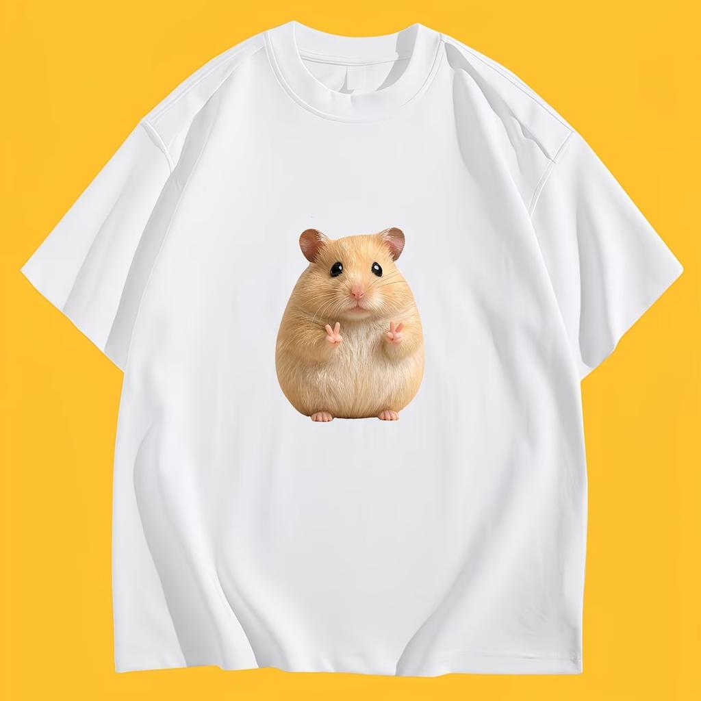 Kawaii Hamster Peace Sign TShirt Cute Animal Graphic Tee Summer Short Sleeve Pet Lover Gift Trendy Fashion Unisex Casual Tops