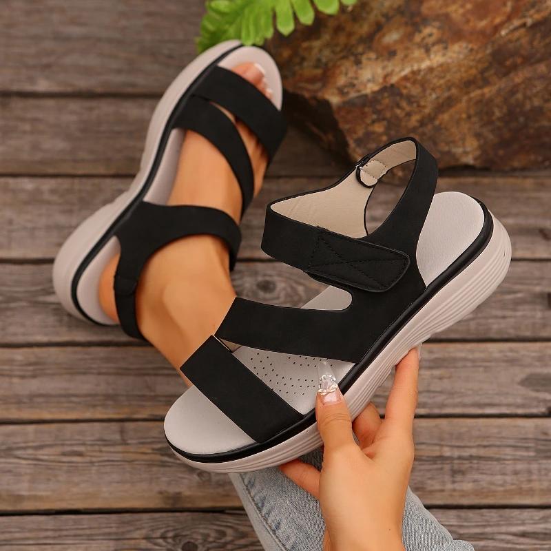 Fashion Women's Casual Sandals 2025 Summer Wedge Heels Designer Comfortable Thick-soled Sandals Vintage Open-toe Women's Beach Slippers