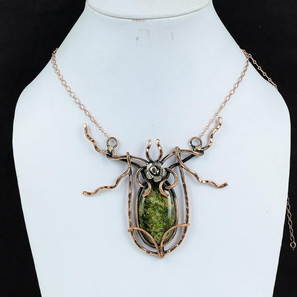 Unakite Necklace Copper Wire Wrapped Necklace Handmade Copper Jewelry Adjustable Chain Necklace Wire Wrap Gemstone Jewelry Gifts For Mother