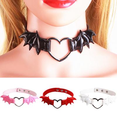 Nightclub Cosplay Heart Punk Wing Rock Collar Necklace Bat Gothic Sexy Faux Leather Circle Collar