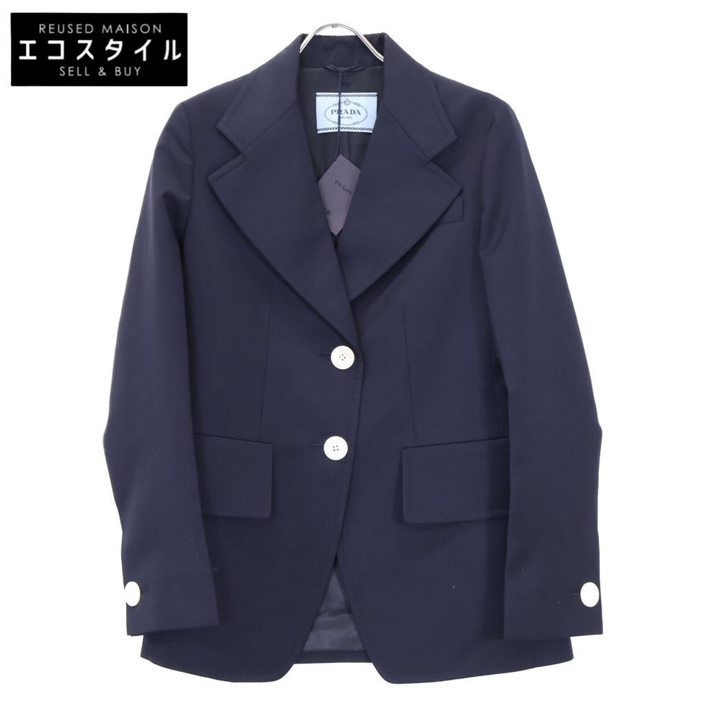 Prada DNA909 S211 Navy Virgin Wool Center Vent 2B Leather Jacket Jacket 38 NavyUsed