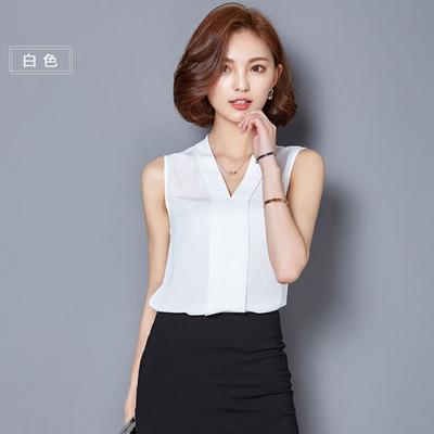 

Sleeveless V Neck Blouse for Women Lightweight Office Top with Open Front Design Suitable for Casual and Professional Wear M білий