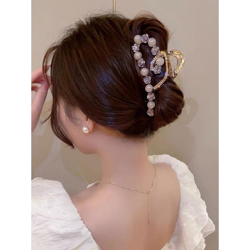 Light Luxury  High-end Sense of Flower  Pearl  Rhinestone  Clip  Female Back Head  Hair Clip  Large Hairpin  Headdress  Hairpin