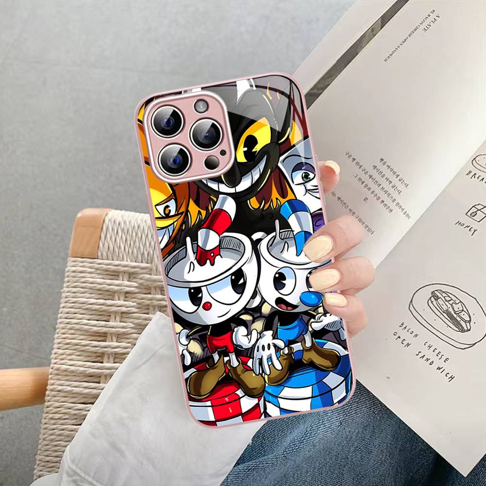 Anime Cuphead Cartoon For IPhone 14 13 12 Mini 11 Pro XS Max X XR 14 Plus Tempered Glass Cover