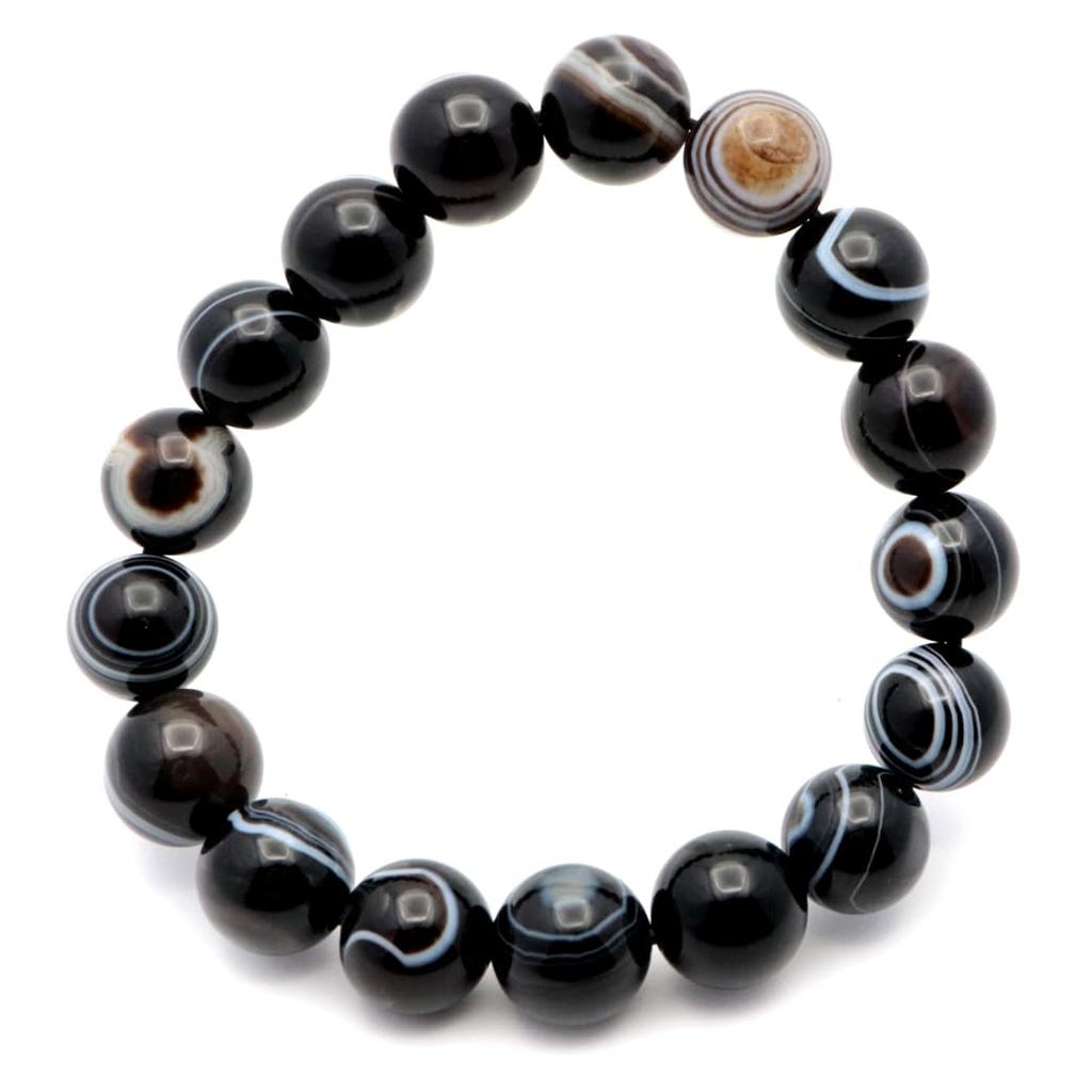 12mm Natural Power Stone Bracelet with Tibetan and Prayer Inner Eye, Men's Women's Beads, Diameter Approx. 15.5cm