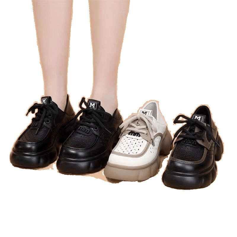 Damen Sommer hohle atmungsaktive Muffin-Schuhe neu vielseitig dicksohlige erhöhende Schnürschuhe einzelne Schuhe
