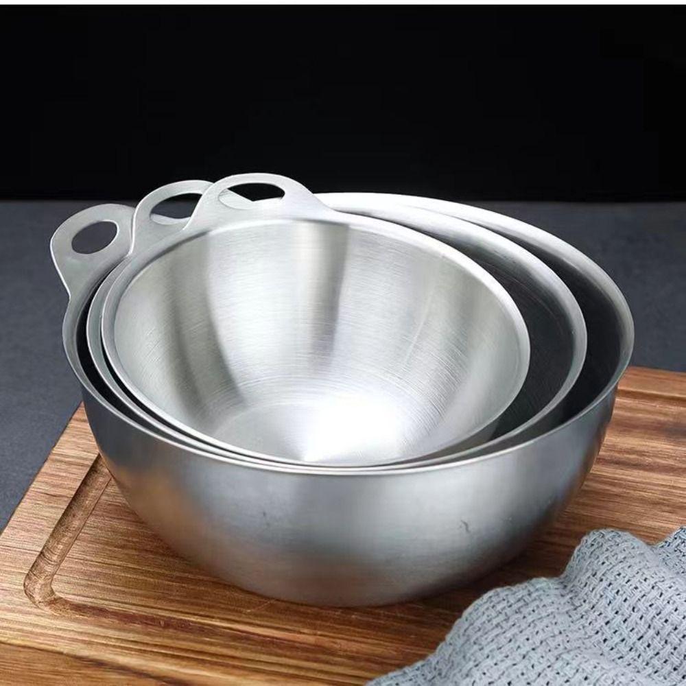 Grande Capacité Bol à Salade en Acier Inoxydable Bord Lisse Contenant Alimentaire Bol à Nouilles Soupe Coréenne