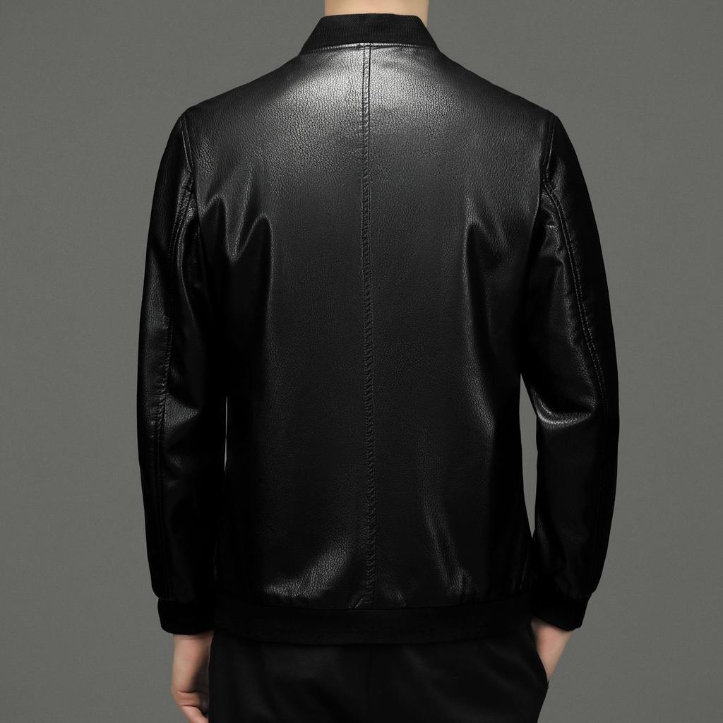 Men's Spring and Autumn Genuine Leather Jackets, Middle-aged Men's Casual Stand-up Collar Sheepskin Jackets, Dad Clothes