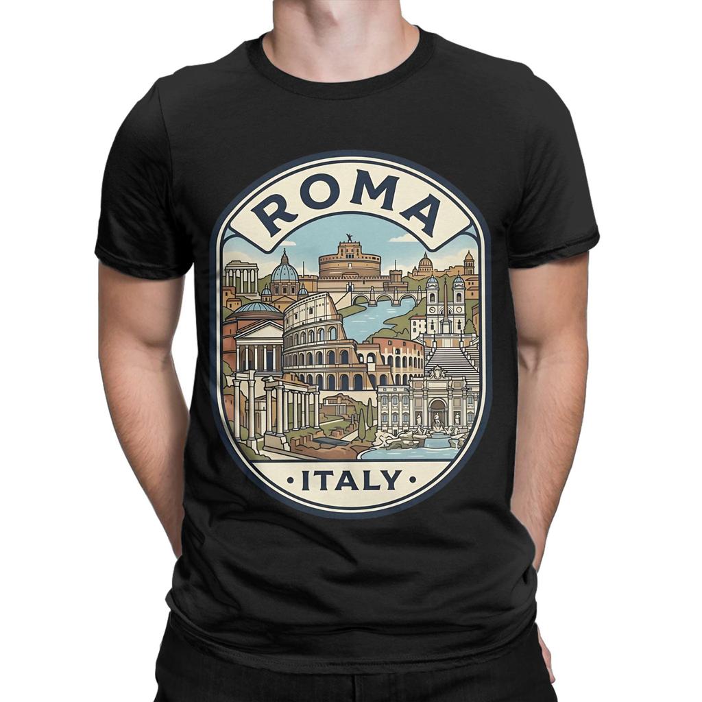 Vintage Rome Italy Travel Badge Illustration Funny Graphic 100 Cotton Tshirt Pantheon Tops Tees For Unisex