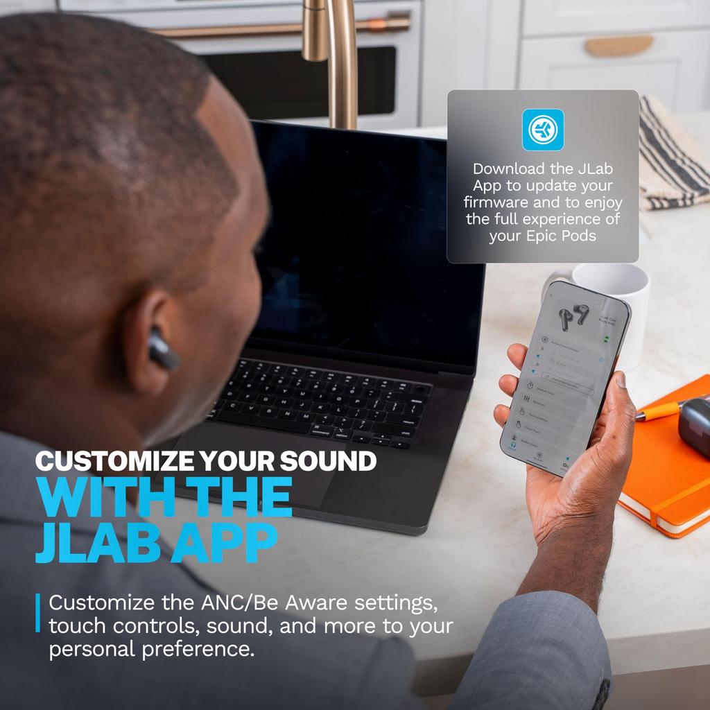JLab Epic Pods ANC Wireless Earphones Bluetooth Noise Cancelling Black