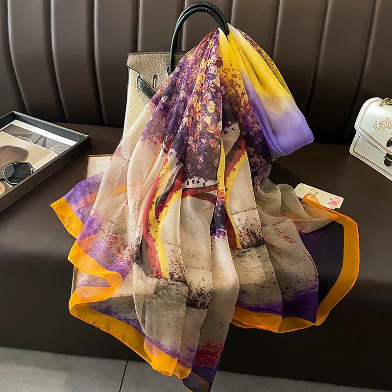New  Silk Scarf Female Fashion Beach Pashmina Bufanda Folral Women Shawl Wraps Bandana Ladies Scarves Large Foulard Echarpe