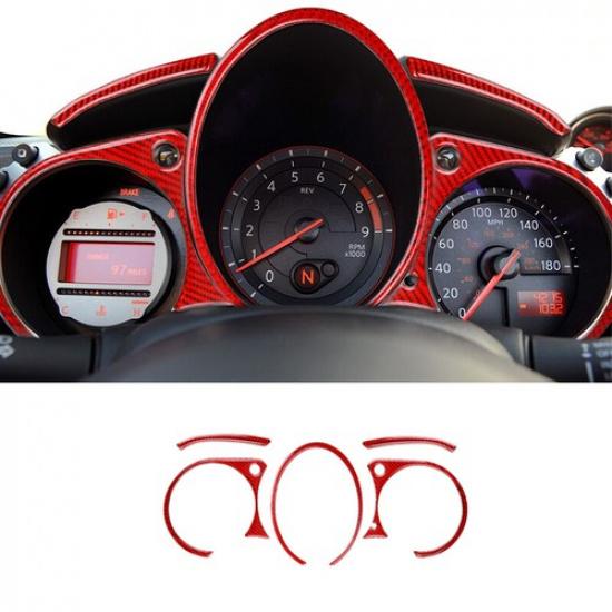 Red Carbon Fiber trument Panel Frame Cover Trim For Nissan 370Z 2009-