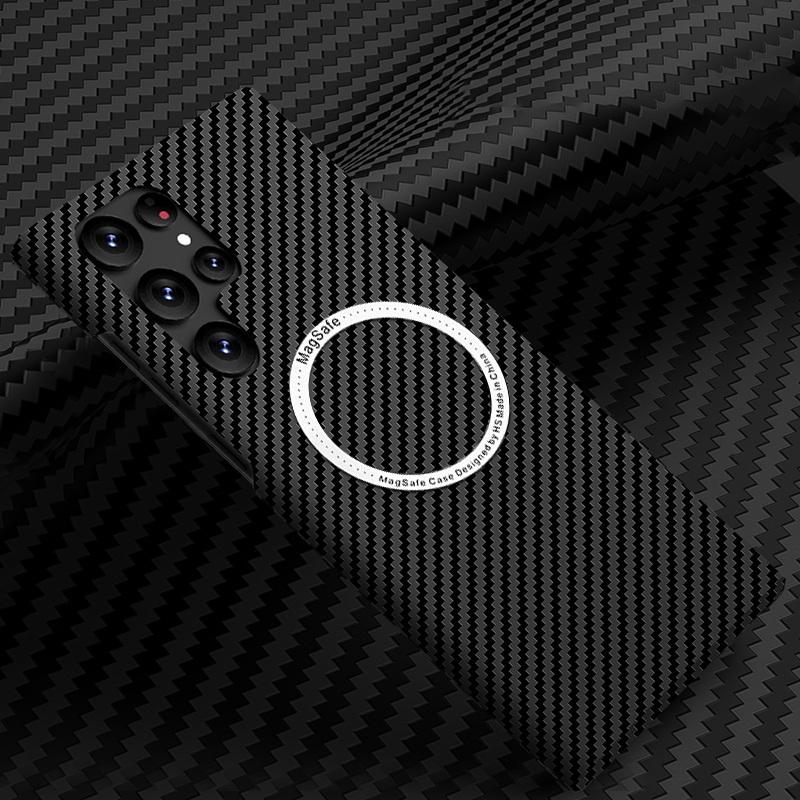For Magsafe Slim Carbon Fiber Hard Case For Samsung Galaxy S23 Ultra S22 S21 Ultra S23 Plus Frosted Matt Cover Coque For iPhone 15 14 13 12 Pro max