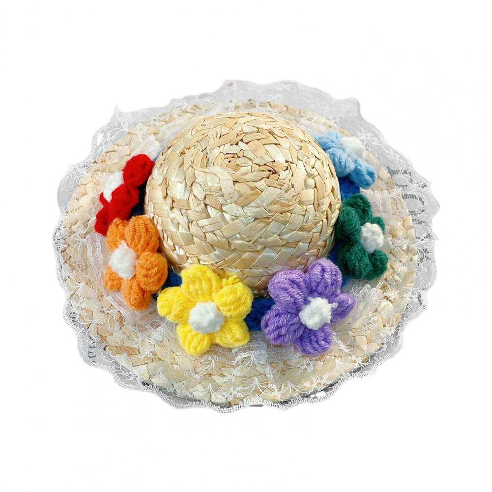 Pet Straw Hat Cute Pet Headwear Pet Sun Protection Straw Hats for Dogs Cats Mini Dog Beach Hat with Flower Cat Sun Hat for Small