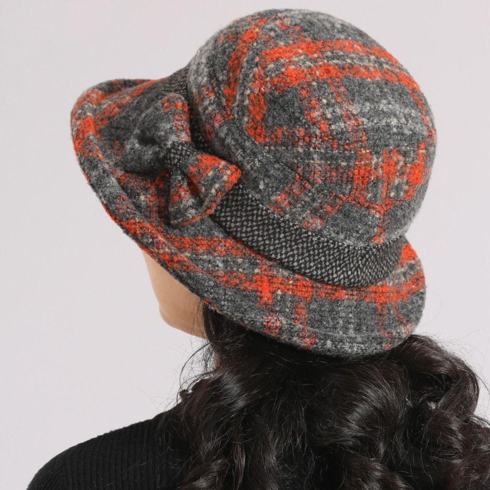 Tweed Fisherman Hat Thickened Warm Bowler Hat Elegant Bucket Hat  For Ladies