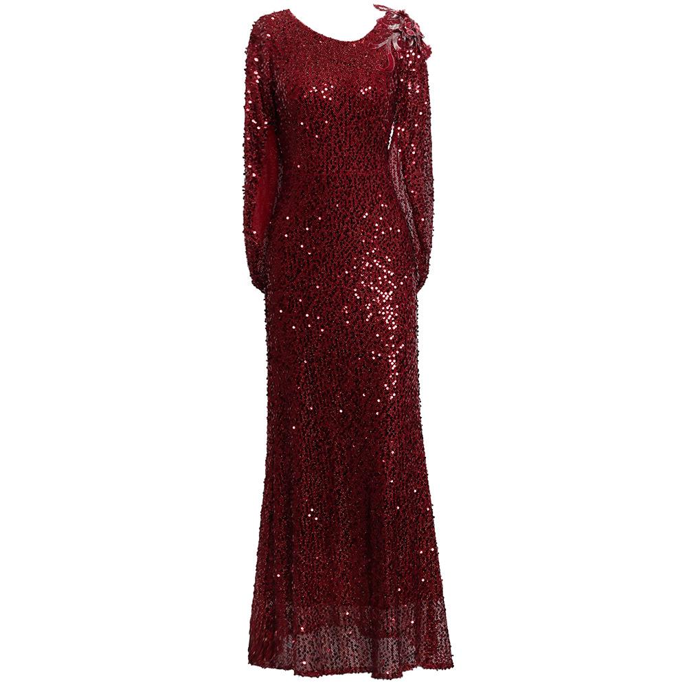2025 High-End Zhilishishang Sequin Evening Gown: Elegant Long Dress for Banquet Hostess and Socialite