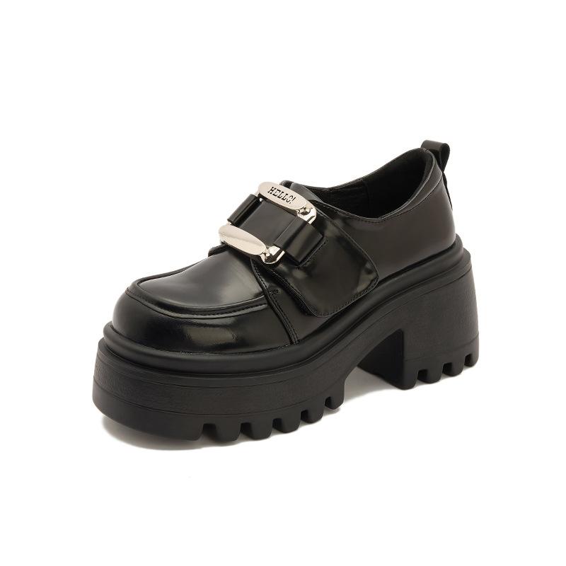 Cowhide Platform Loafers Women's Spring 2025 Velcro Versatile British Style Small Leather Shoes Single Shoes High Heel