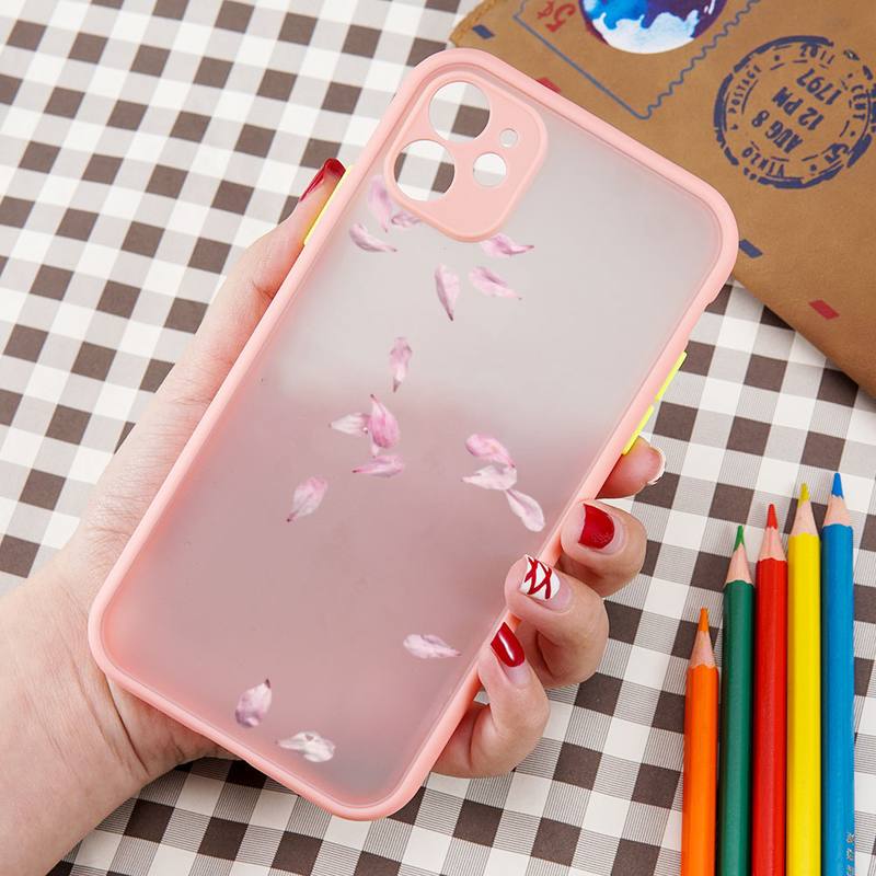 Pink Sakura Flower Cartoon Phone Case Matte Transparent  For Iphone 7 8 11 12 13 Plus Mini X Xs Xr Pro Max Cover