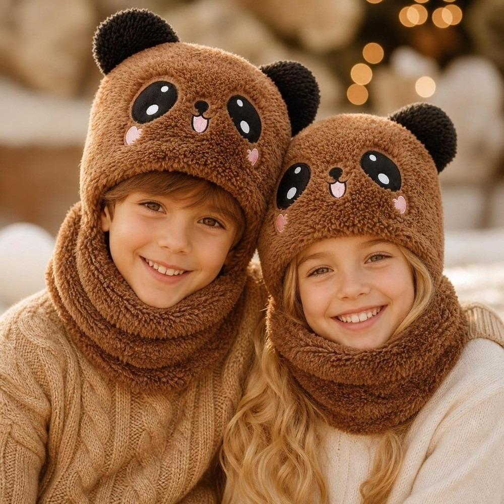 Panda Children Beanie Caps Cartoon Kids Plush Hat Fashion Warm Bonnet Scarf for Girls Boys
