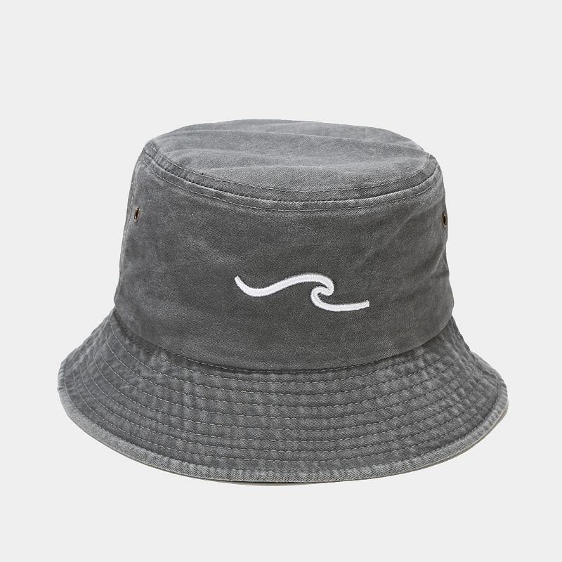 Haftowany kapelusz typu bucket 3D fale retro unisex outdoorowy prosty styl uliczny letni casualowy kapelusz przeciwsłoneczny
