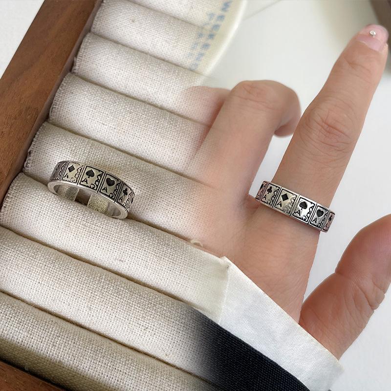 Black Drip Glaze Retro Thai Silver Jewelry Women's Non-fading High-end Open Ring