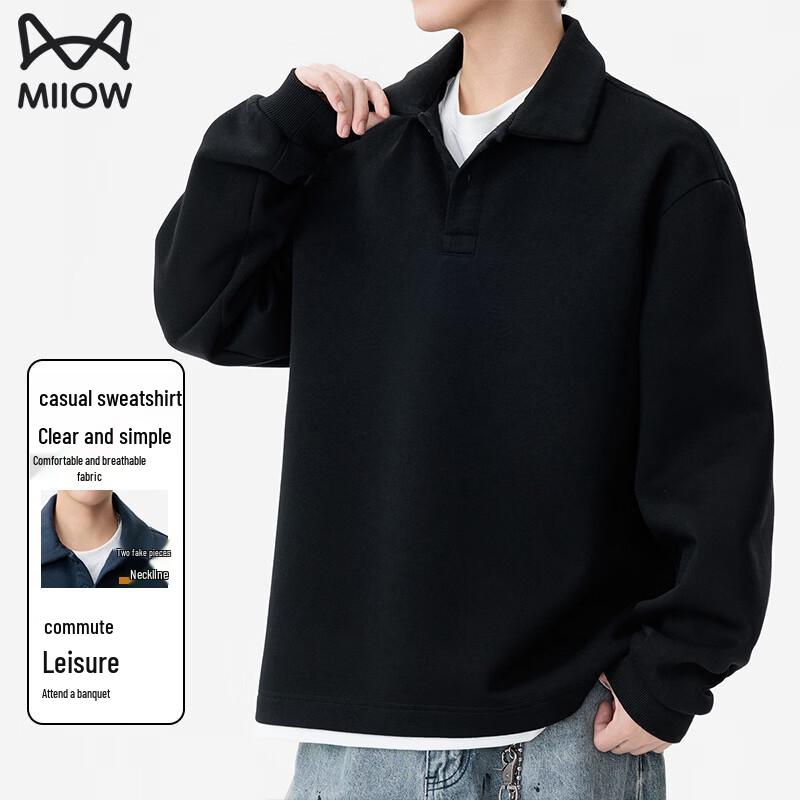 Maoren Men's Heavyweight American Style Polo Collar Sweatshirt