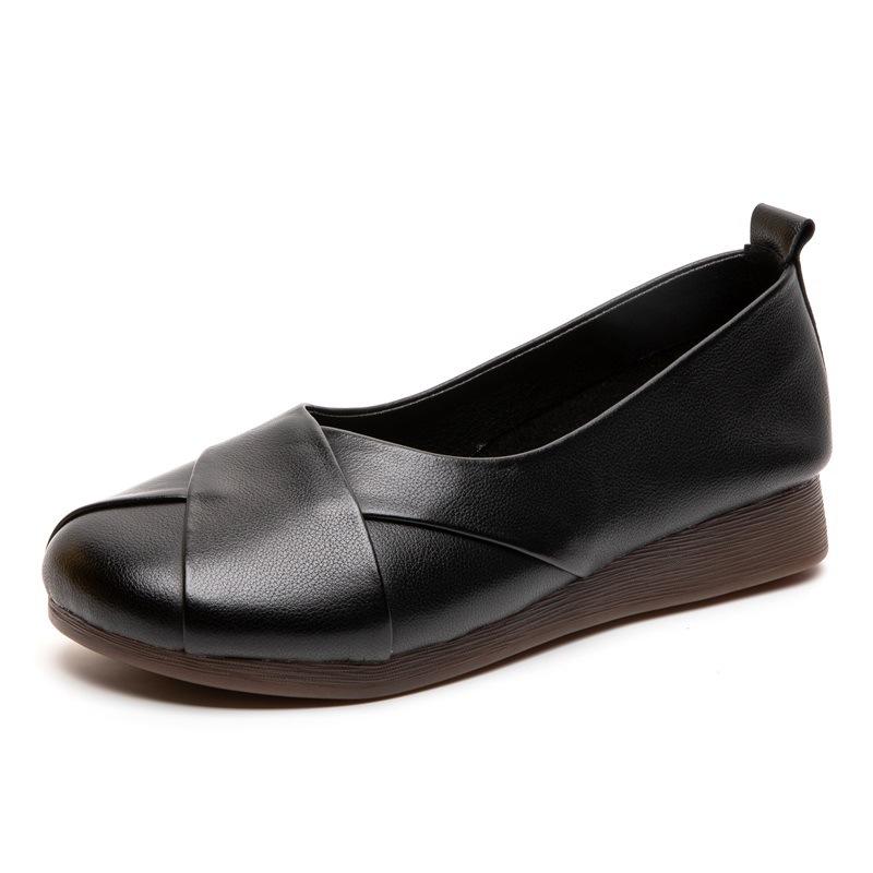 Fashion 2024 Woman Casual Round Toe Low Heeled Shoes Genuine Leather Flats Female Shoes Elegant Ballerina Soft Soled Flat Shoes