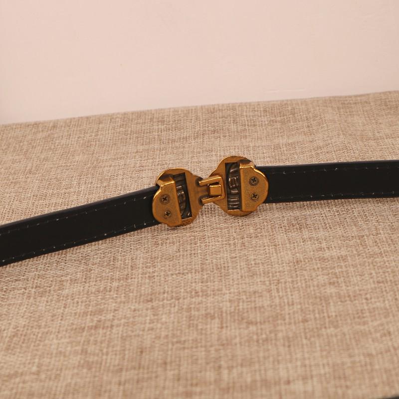 Women's Thin Genuine Leather Belt, No Hole, Black Waistband for Dresses and Skirts