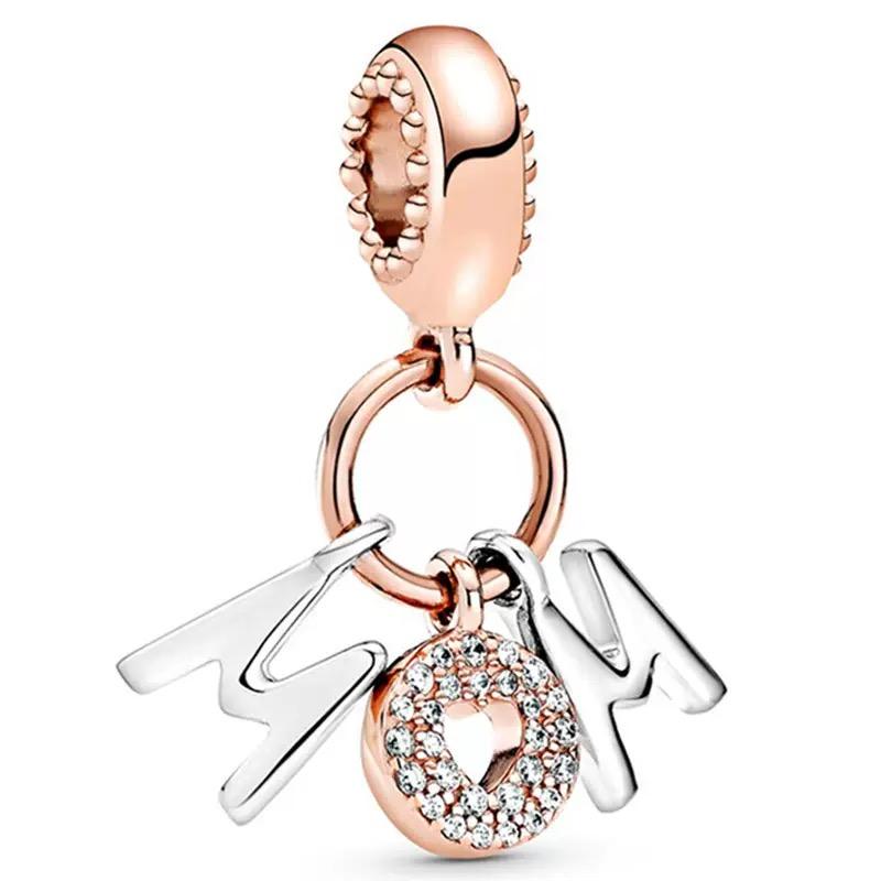 Letter Mom Pendant S925 Pure Silver Bird Heart Sun Moon Charm Snake Bone Chain Beads Accessories Women's Jewelry Gift