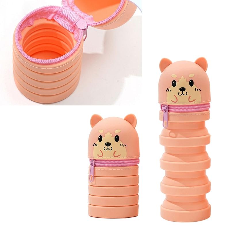 2 Stück Teleskop-Federmäppchen Ausziehbare Stifttaschen Reißverschluss Silikon-Stifttasche Stehender Stift-Bleistifthalter für Kinder Schüler