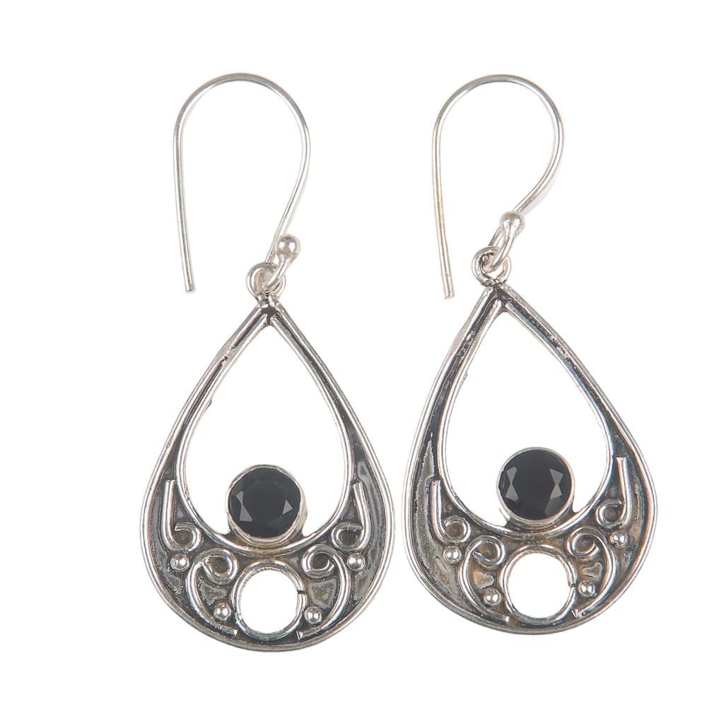Black Onyx Gemstone 925 Sterling Silver Handmade Jewelry Earrings 1.91" For Wife EE-90-17
