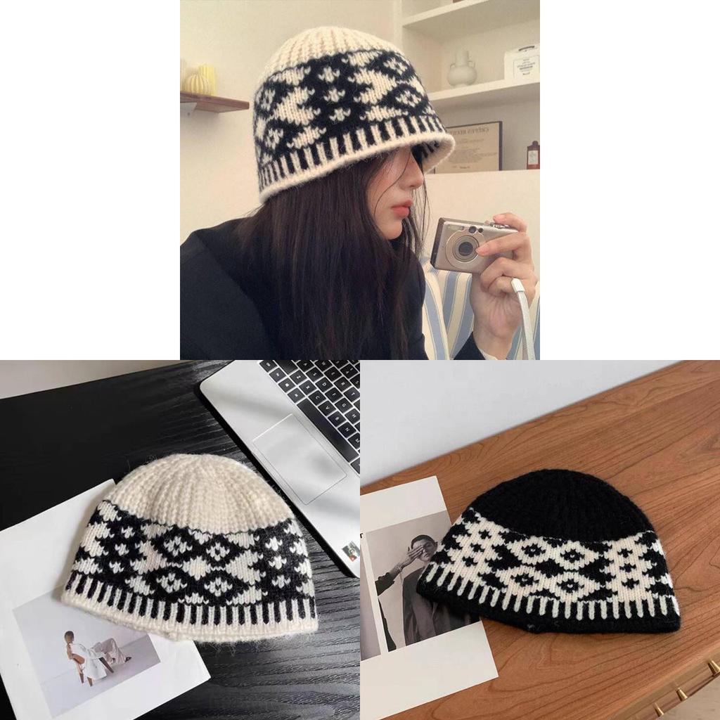 Geometrische Vintage Strickmütze für Paare Warm Gemütlich Wintermode