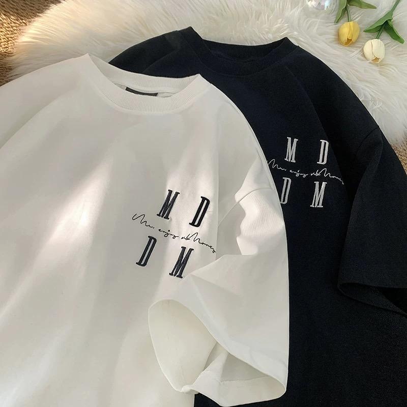 MEDM National Trend Basic Embroidery Logo Men and Women Spring and Autumn High Street Casual Versatile Base Knitted Shirt Loose Short Sleeve T-Shirt