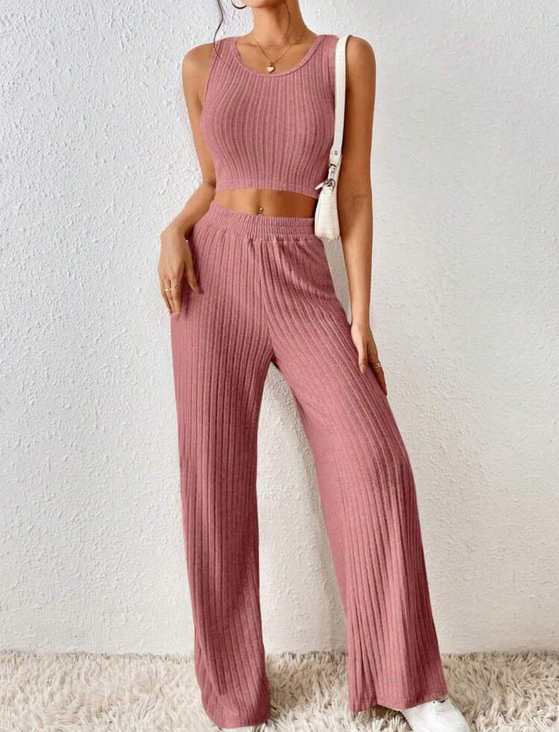 2023 European & American Spring Knit Vest & High Waist Pants Set