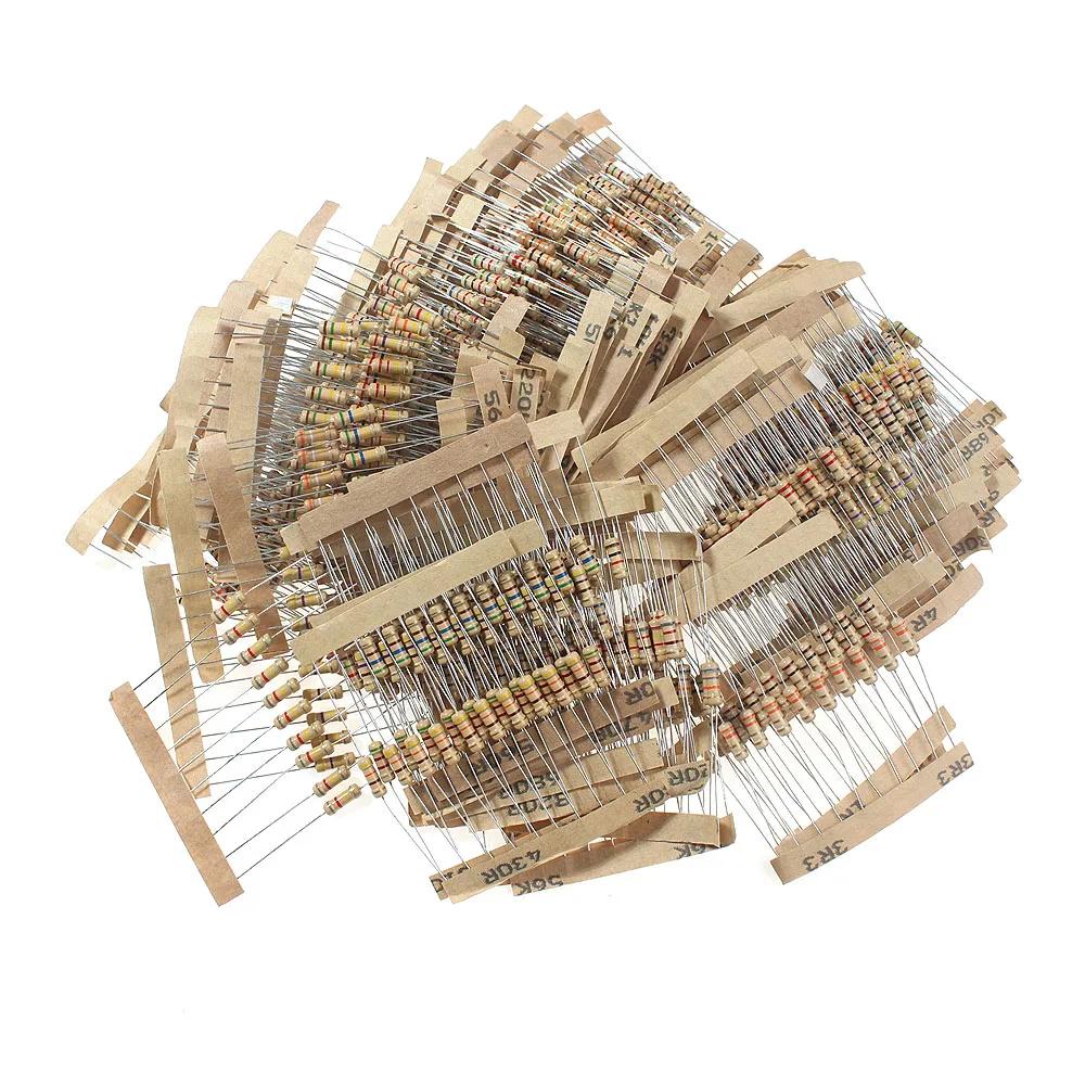 1000PCS 1/2W Carbon Film Resistor Kit 0.5W 5% Color Ring Resistors 1 Ohm-10M Ohm Resistance Set